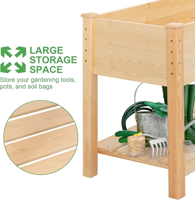 GARFANS Raised Garden Bed Wood Planter Box with Storage Shelf for Vegetable Flower Herb Raised Planter Box with Legs Outdoor Elevated Garden Bed Kit Grow Box for Garden Backyard Patio