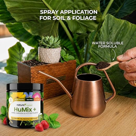 HuMix+ Humic Powder with Seaweed Extract, Turmeric and sea kelp Extract – Natural Soil Conditioner, Root Booster & Organic Plant Food for Vegetables, Flowers, Lawns, Houseplants & Garden Soil