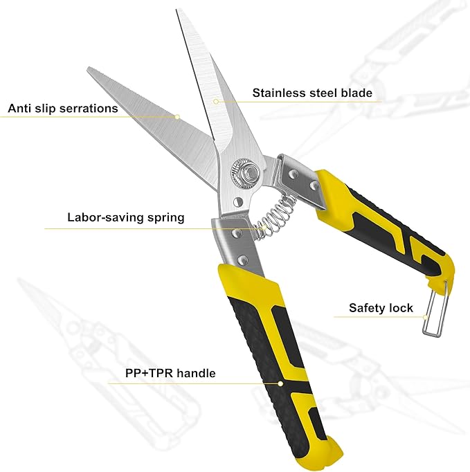 Professional 2-Pack Pruning Shears and Tin Snips Heavy Duty Garden Clippers with Japanese SK5 Steel and Stainless Steel Blades for Branch Cutting Bonsai Gardening Cardboard