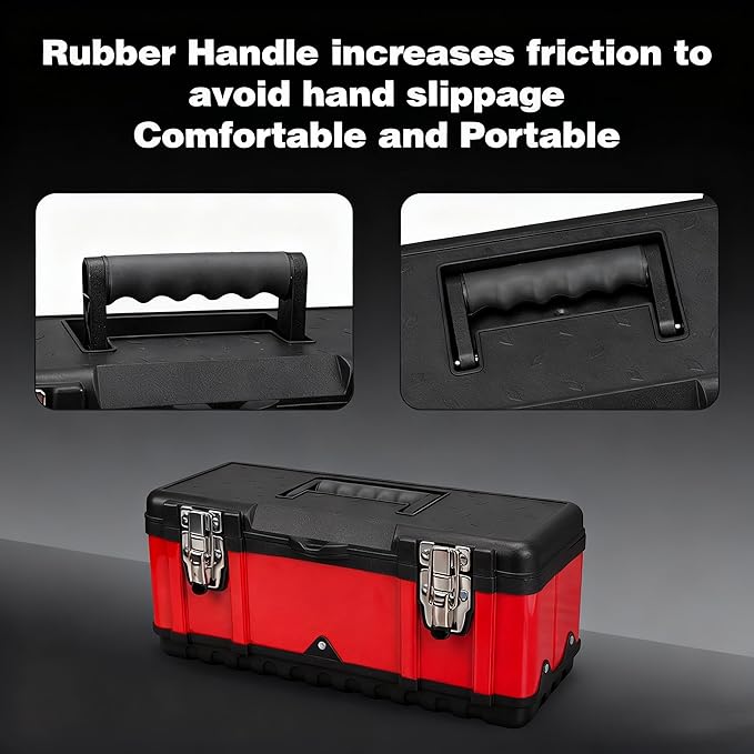 Steel Tool Box 15.5 Inch Small Portable Tool Organizer Box with Built-in Short Non-slip Handle Car Box with Removable tray