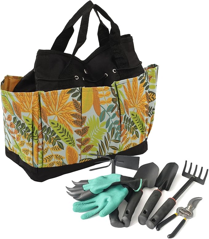 Portable Garden Tool Kit Storage, Metal Buckle and Rubber Belt, Durably 600D Polyester, Multiple External Pockets, Large Capacity for Outdoor Gardening Tools Organization