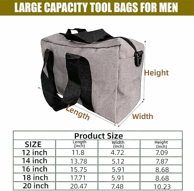 BLIRITEL Wide Mouth Tool Bag, Heavy Duty Canvas Tool Storage Bag, Large Capacity Handbag, Multi-function Tool Organizer Tote Bag for Storage Wrenches Pliers (Gray, 14 Inch)