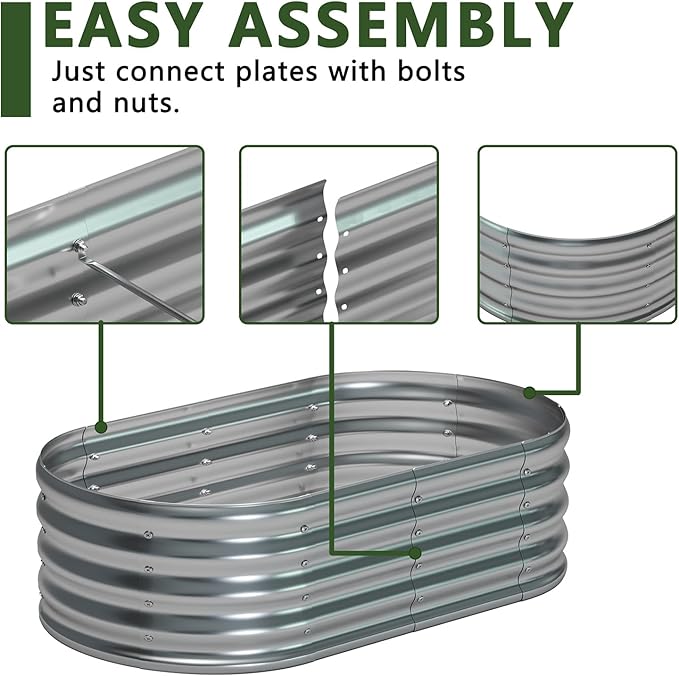 zizin 1 Pack Galvanized Raised Garden Bed Metal Oval Raised Garden Beds Outdoor Planter Box for Vegetables (4x2x1.3FT, Silver)