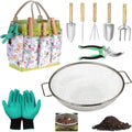 Soil Sifter & Garden Tool Set,Sand Soil Compost Sifter 1/4 Inch Mesh,Stainless Steel Tools with Organizer Bag,Gardening Kit for Weeding, Planting, Digging,Gardening Gifts for Women Men
