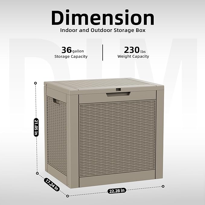 36 Gallon Resin Deck Box Outdoor Storage Box Waterproof for Patio Furniture,Outdoor Cushions,Garden Tools and Pool Supplies（Grey）