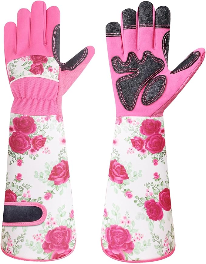 DLY Gardening Gloves, Garden Gloves for Women, long gardening gloves for Garden Work and Yard,Durable and Comfortable(Medium, Rose Red)