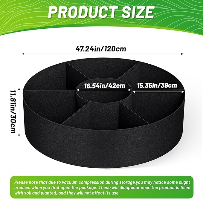 GREANER 4x1FT Large Grow Bag, Heavy Duty Fabric Round Garden Raised Planting Bed, Planting Container Grow Bag for Planting Herb Flower Vegetable Potato Plants(Black)
