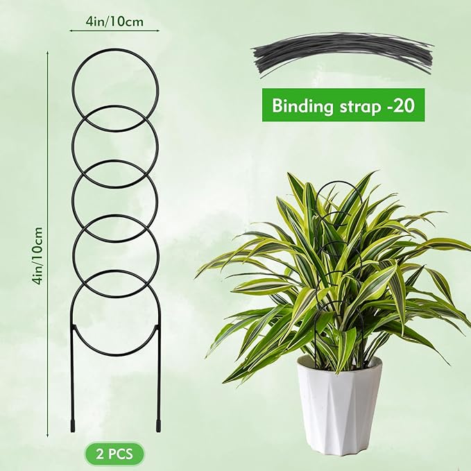 2 Pack Plant Trellis for Climbing Plants Outdoor, 4in x 17.5in Sturdy Stainless Steel Round Stackable Trellis for Potted Plants Indoor/Outdoor - Support for Vines, Flowers, Vegetables