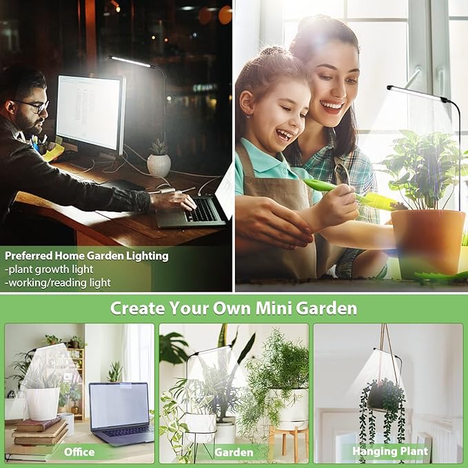 Juhefa Grow Light for Indoor Plants Growing, 6000K Full Spectrum Gooseneck Plant Lamp for Seedings Succulents Small Plants, Auto On/Off Timing & 5 Dimming, 3-Pack