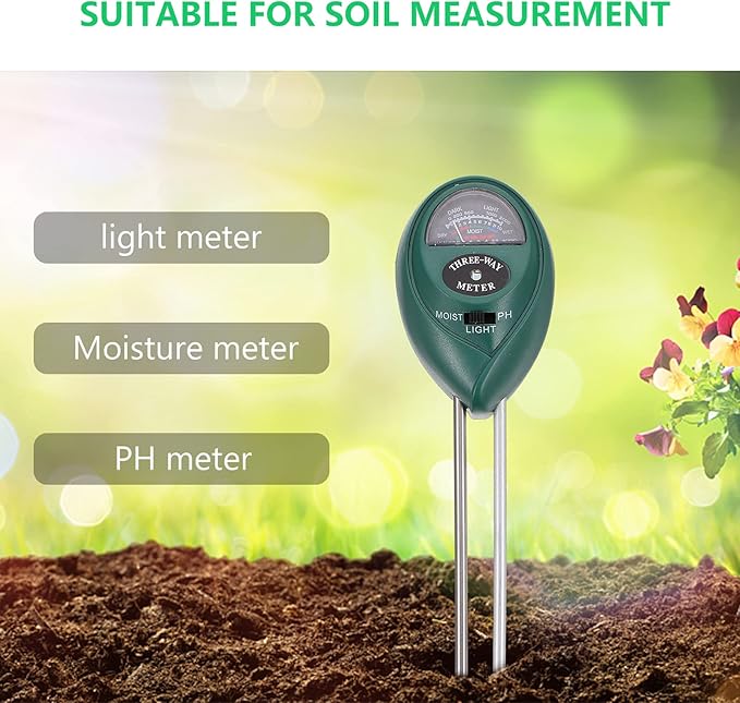 TEHAUX Soil Tester Soil Moisture Ph Light Checker Gardening Tool for Fruits Flowers Vegetables Shrubs No Batteries Required