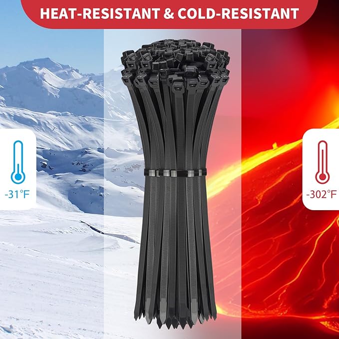 BethTie 500 Pack Black Zip Ties Heavy Duty Assorted Sizes, 8+12+14+18 Inch Cable Ties, 220lbs Ultra Strong Tensile Strength, Industrial Plastic Ties Wrap Assortment Cord Management for Outdoor Use