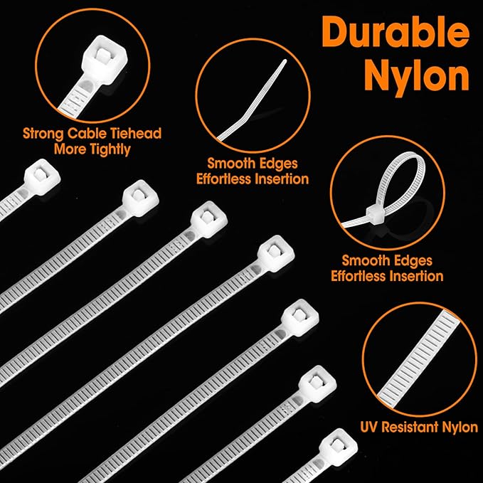 5000 PCS Zip Ties 4 Inch, Small Cable Ties with 18lbs Tensile Strength, White Zip Ties for Indoor and Outdoor Use, UV Resistant Wire Ties
