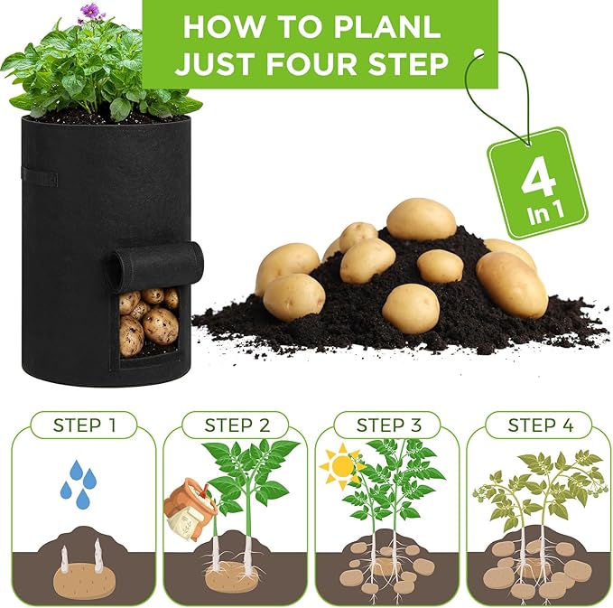 2 Pack 30 Gallon Potato Grow Bags with Harvest Window, Durable Garden Planter Bags with Handles for Potatoes, Tomatoes, and Vegetables - Indoor & Outdoor Gardening Supplies (Black,Green)