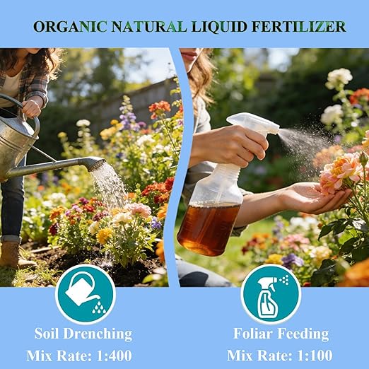 Organic Microbial Flower Fertilizer Liquid, 17oz (502ml) – All-Natural Probiotic Plant Nutrient for Orchids, Bird of Paradise & All Flowering Plants, Easy Dilution with 75ml Measuring Cup