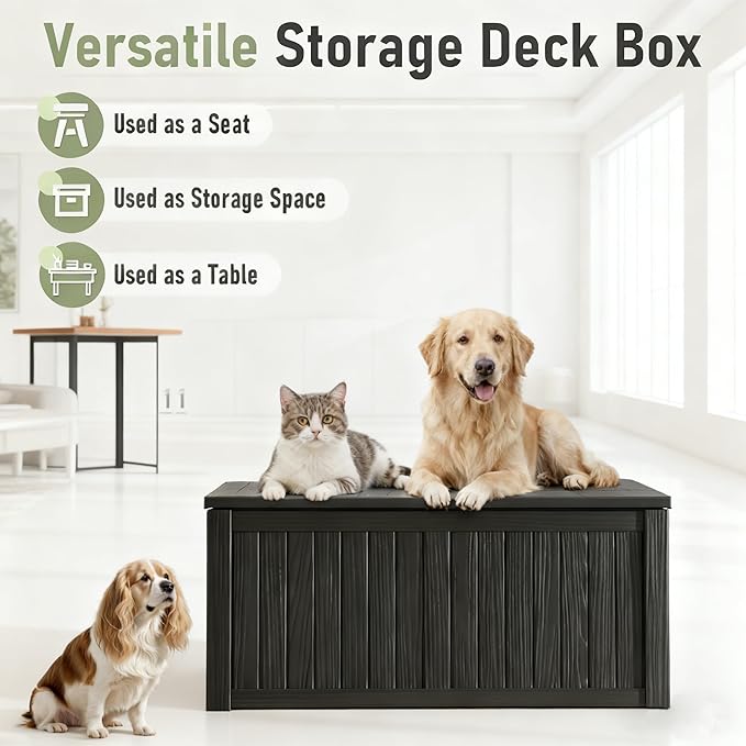 Oudoor Storage Deck Boxes Waterproof, Waterproof and UV Resistant Outdoor Storage Box Lockable Lid for Delivery Box, Indoor, Garden Tools, Pool Supplies, Patio (Black, 150 Gallon)