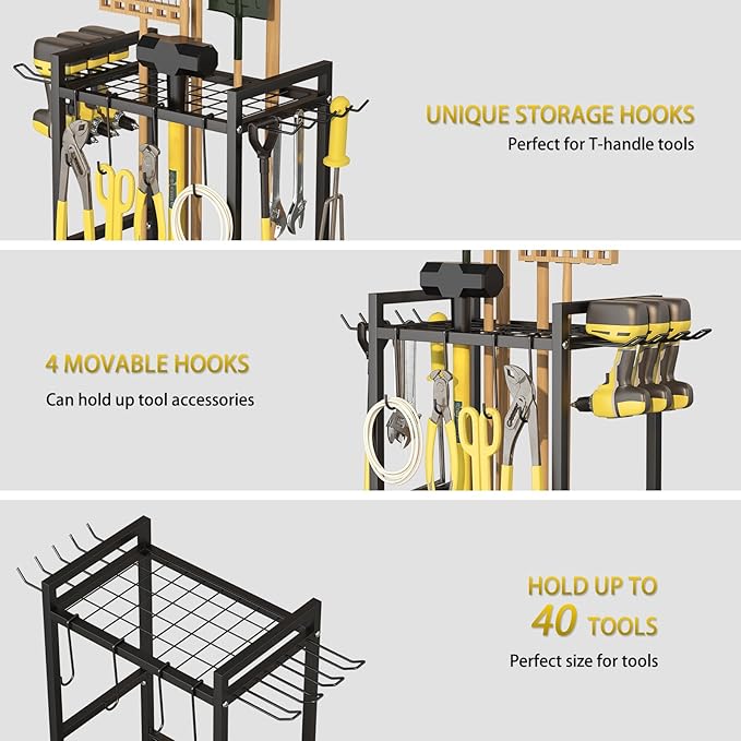 Garden Tool Organizer Garage Storage: Power Tool Organizer Shelving Tool Holder Drill Rack Shelf Rolling Cart Tool Chest Box with Wheels Gift for Men Dad