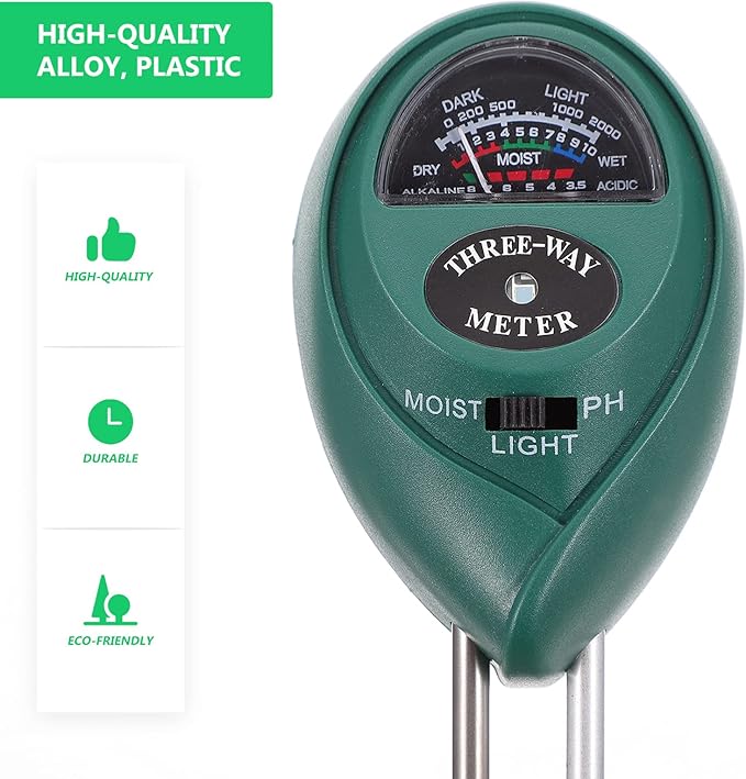 TEHAUX Soil Tester Soil Moisture Ph Light Checker Gardening Tool for Fruits Flowers Vegetables Shrubs No Batteries Required