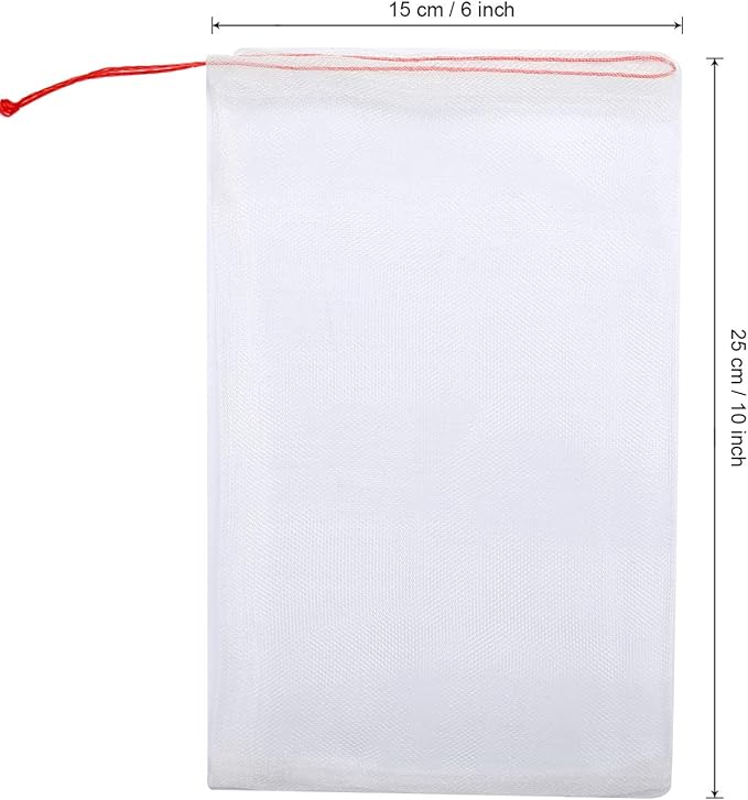 Kikhope 50 Pcs Fruit Protection Netting Bags, 10"x6" With Drawstring, Garden Barrier for Protecting Fruits