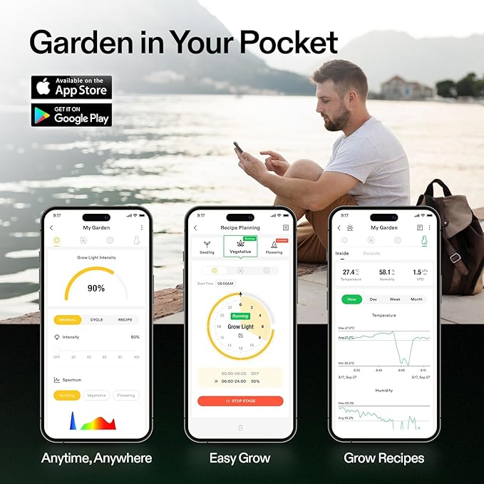 VIVOSUN GIY Smart Grow Tent Kit System 5x5 WiFi-Integrated Grow Tent Kit with Automate Ventilation Circulation, Clip Fans, Full-Spectrum LED Grow Light 645W, GrowHub E42A Controller