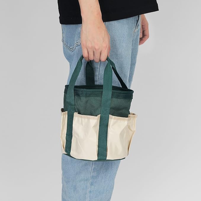 HARFINGTON Garden Tool Bag 7.5" x 8.3" Small Oxford Waterproof with Pockets Garden Tote Bag Gardening Plant Tool Organizer Storage Carrier Store for Outdoor Women Men, Dark Green