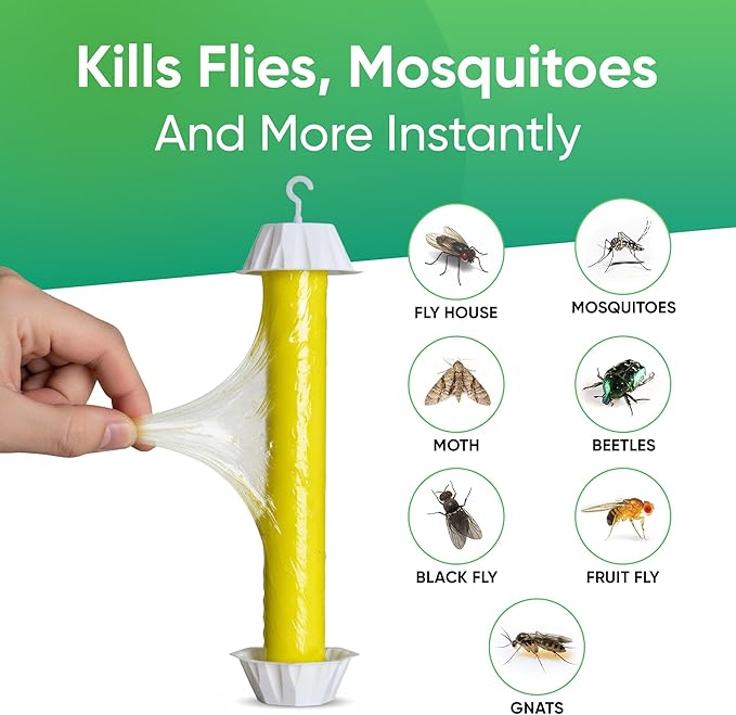 Sticky Fly Trap Indoor & Outdoor Pack of 8 | Hanging Fly Stick for Gnats, Flies, Wasps, Mosquitoes & Other Flying Bugs | Fly Trap Sticky | Fly Catcher Indoor | Flying Insect Trap Rolls | Ucatch
