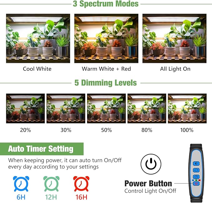 Kullsinss Plant Grow Light Strips, 240 LEDs Grow Lights for Indoor Plants Full Spectrum with Upgrade Timer 6/12/16 Hrs, 3 Spectrum Modes, Sunlike Grow Lamp for Seedlings Hydroponics Succulent, 2 Pack