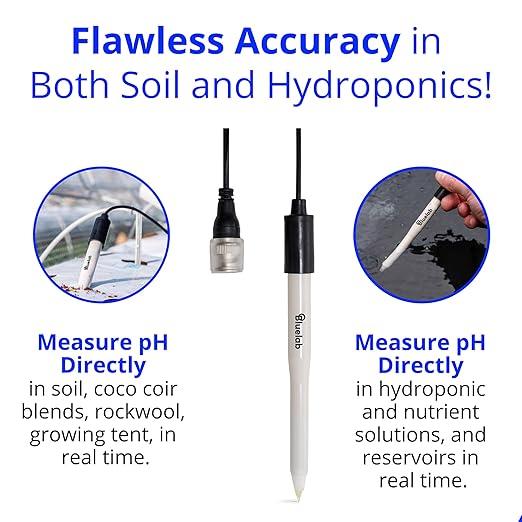 Bluelab PROBPH pH Probe for Water, Replacement Electrode for Meter, Monitor, and Controller with Easy Calibration, Tool for Hydroponic System and Indoor Plant Grow