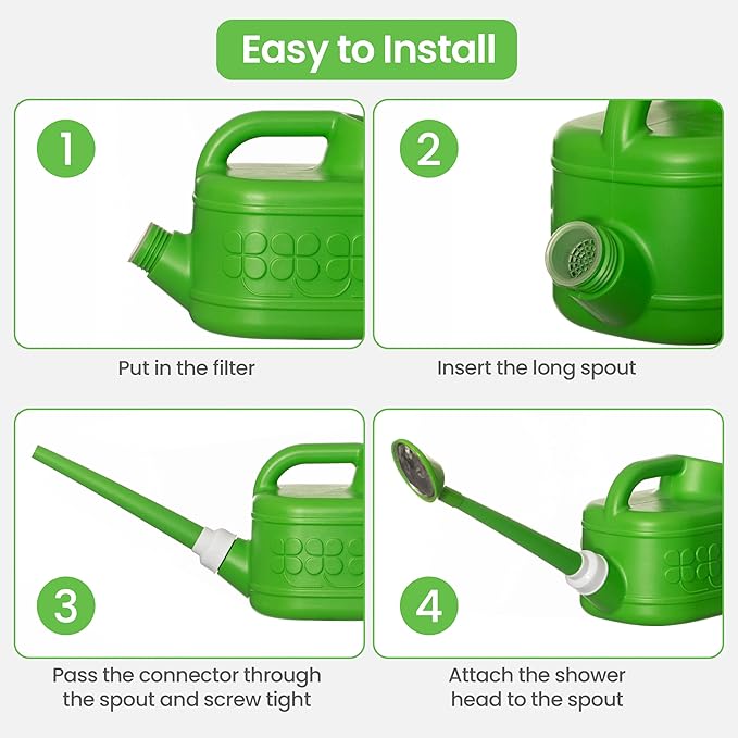 Plastic 1-Gallon Watering Can with Long Spout and Dual Handle for Indoor & Outdoor Plant Care, Lawn Maintenance and Yard Gardening