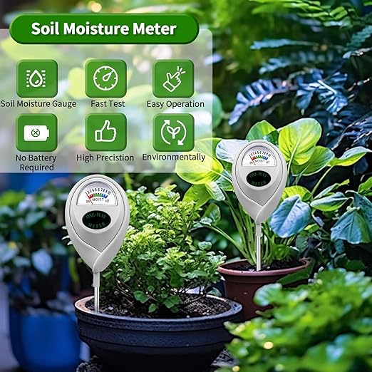 Soil Moisture Meter Sensor Long Probe Deep Use, Water Monitor Indicator, Hygrometer for Outdoor Indoor Large Pot Plants, Flower, Gardening, Farming, 2 Pack