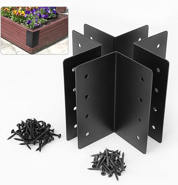 4 Pack Raised Garden Bed Corner Brackets, 3"x 3" x 6" Metal Corner Brackets for 9"-12" Garden Bed with Screws for Wood Frame, Flower or Vegetable Planter Garden