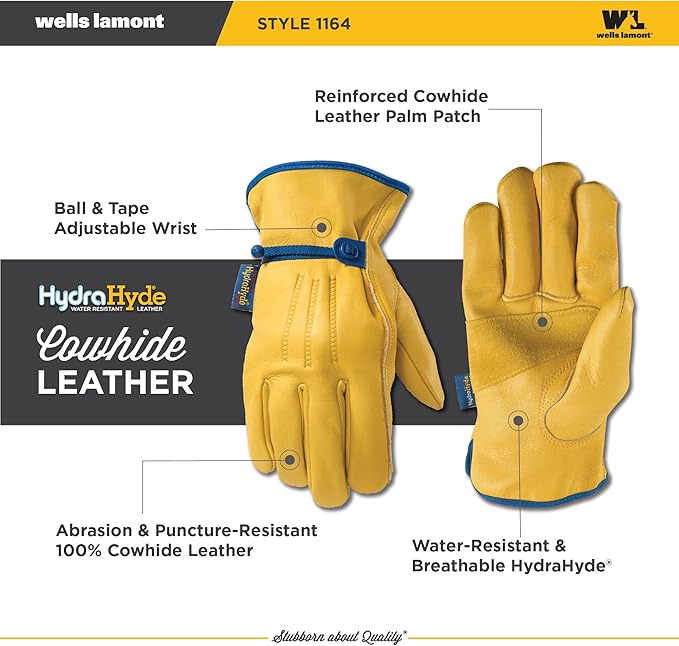 Wells Lamont Men's Adjustable HydraHyde Leather Work Gloves – Water-Resistant, Breathable, Durable – Ideal for Gardening, Landscaping, Ranching – Heavy Duty Leather Work Gloves – Saddletan, XX-Large