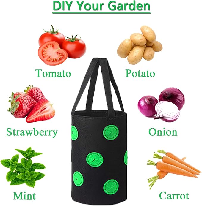 Miewslan 5 Gallons Hanging Planting Grow Bags, Garden Upside Down Planter Strawberry Tomato Potato Grow Bag Vegetable Planting Bag with Holes
