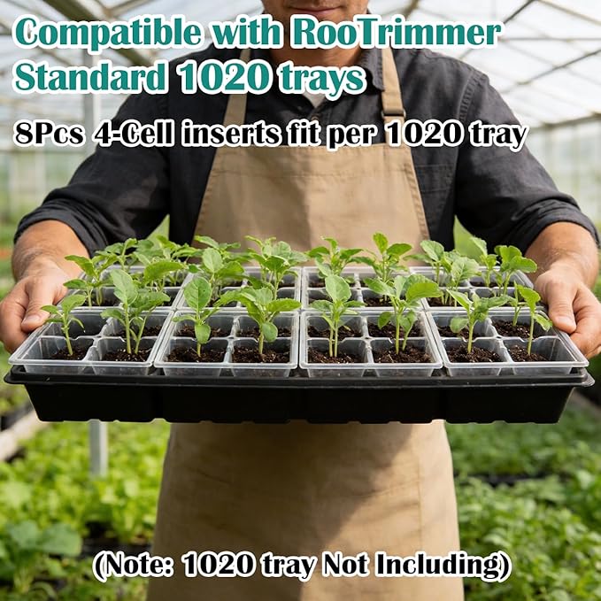 40 Pack Reusable 4-Cell Seed Starter Trays with Large Drainage Holes - Clear Transparent Trays for Root Growth Monitoring, Avoids Overwatering, Easy Transplant, Fits Standard 1020 Trays