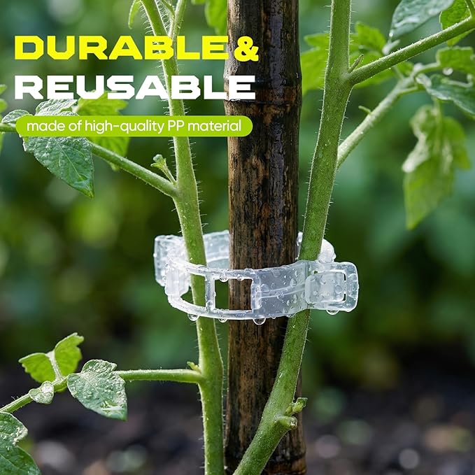 100pcs Tomato Clips for Climbing plants, Plastic Trellis Plant Support Clips for Garden, Reusable Clips for Supporting Grape Tomato Vine and Vegetables Plants to Grow Upright Makes Plants Healthier