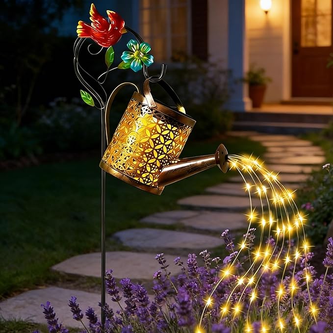 Solar Watering Can Lights, Waterproof Garden Lanterns with Shepherd Hook, Butterfly Hanging Lanterns Decor for Patio Yard Lawn Walkway, Perfect Gardening Gift for Women Mom Grandma (Hummingbird-A)