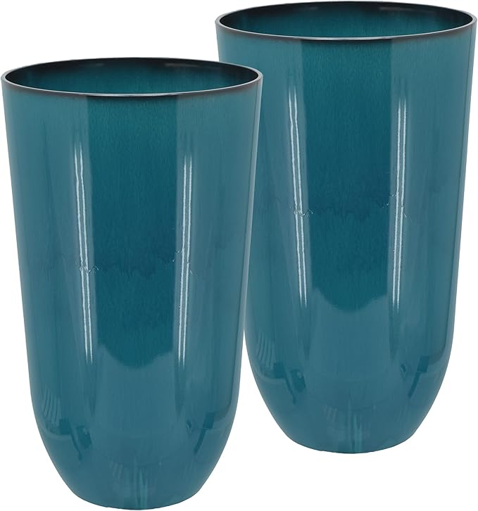 Arcadia Garden Products 25.5-inch Tall Set of 2 Teal Large Plastic Planter Pots with Drainage Plug for Indoor or Outdoor Use, Decorative Lightweight Garden Flower Pot for Porch, Patio, Deck