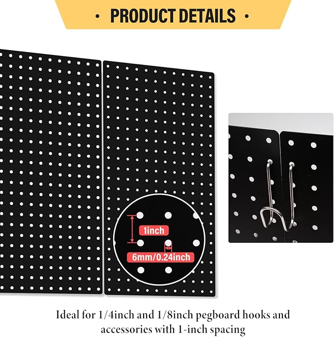 DEWEL Peg Board 2 Pack, 23x12 Inch Metal Pegboard Panels with Hooks, Black Heavy Duty Wall Organizer System for Garage Tool Storage, Workshop, Office and Craft Room（2pcs black）
