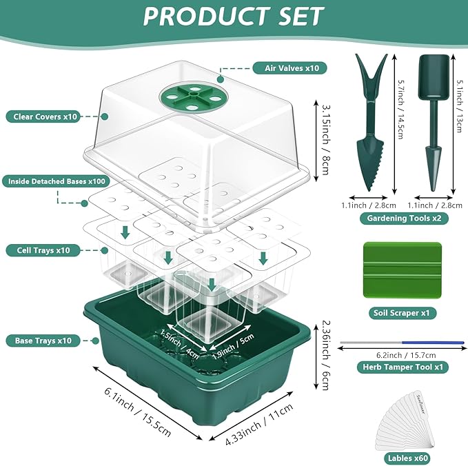 Artcome 10-Pack Seed Starter Tray - 6 Cells Each with Push-Up Ejector - Seed Starter Kit for Rapid Growth and Healthy Seedlings at Home - 30 Cells in Total