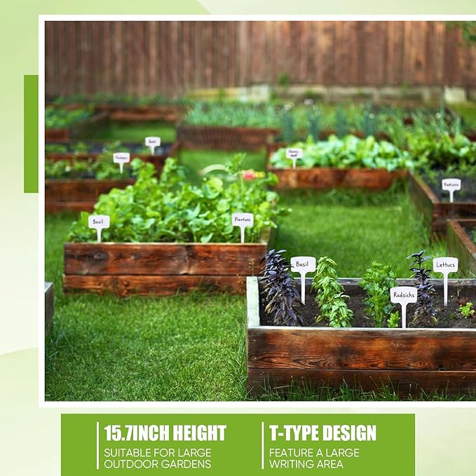 Chunful 50 Pcs Large Plant Label Signs 15.7 Inch Plant Markers Plastic Garden Label Stakes Waterproof T Type Tags Nursery Garden Signs with Marker Pen for Flower Herb Pot