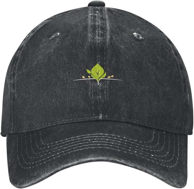 Black Seeds Sprouting Printed Washed Cowboy Baseball Cap for Adults - Stylish and Breathable Hat
