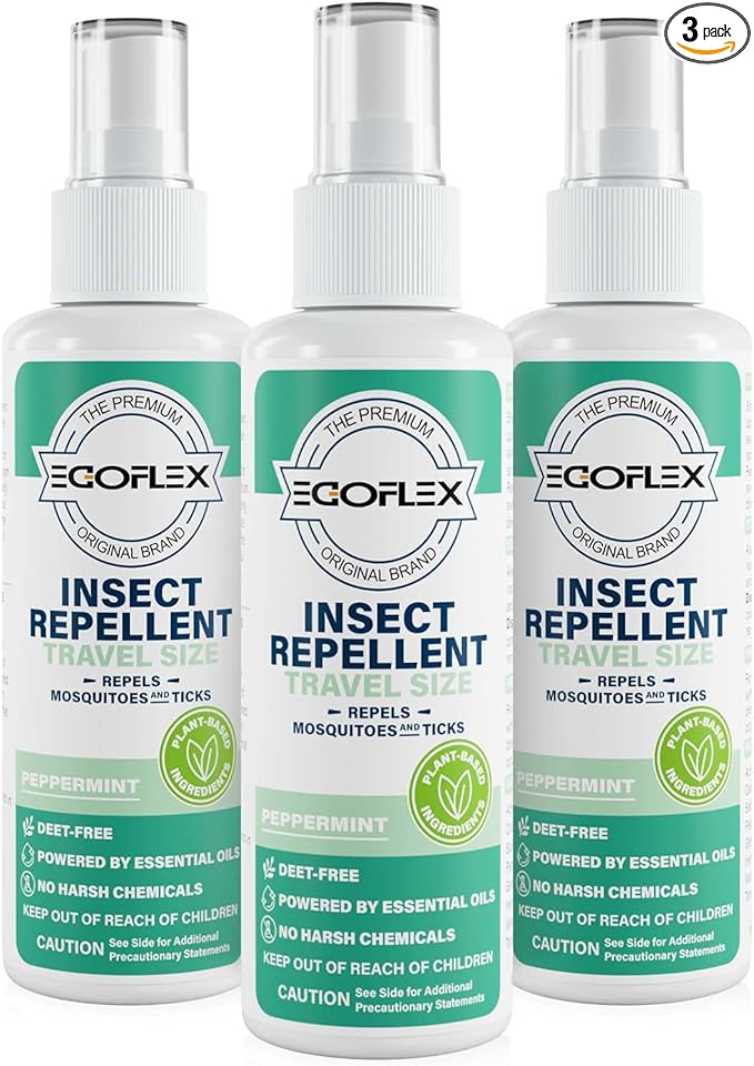 3-Pack Mosquito Repellent Spray - DEET-Free Bug Spray Travel Size TSA Approved - Mosquito, Tick & Insect Killer Deterrent with Natural Essential Oils - Peppermint Scent - Safe for Family - 3 Fl Oz