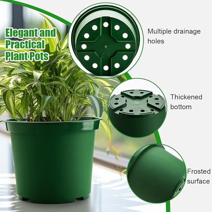 RooTrimmer 3 Gallon Plastic Nursery Pots, 10 Inch Round Plant Pots with Drainage Holes, 10 Pack Planting Pot for Outdoor Indoor Plants, Gardening Gifts for Women, Green