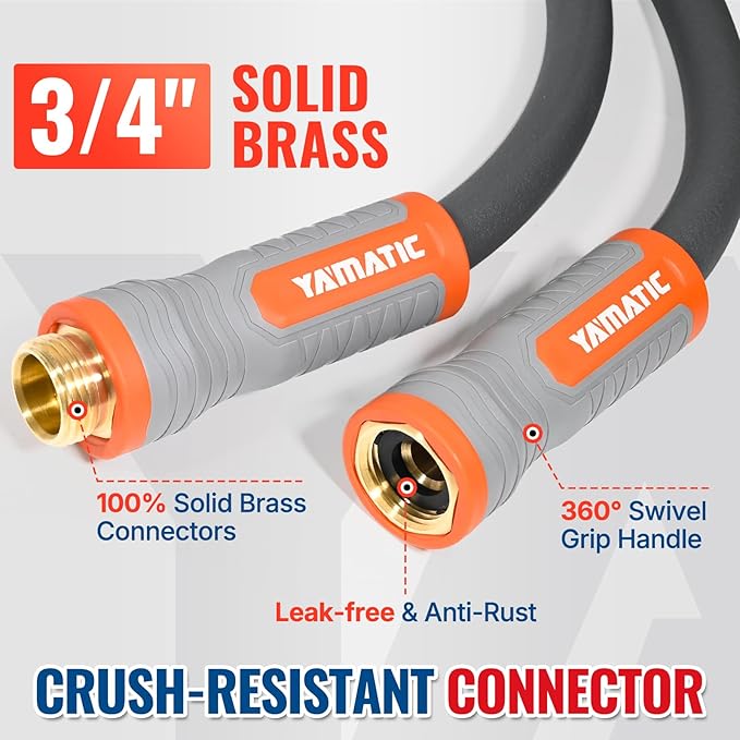 YAMATIC Short Garden Hose 5/8 in x 20 ft with Swivel Handle, Super Flexible Leader Hose, All-weather, Lightweight, Burst 600 PSI, Gray