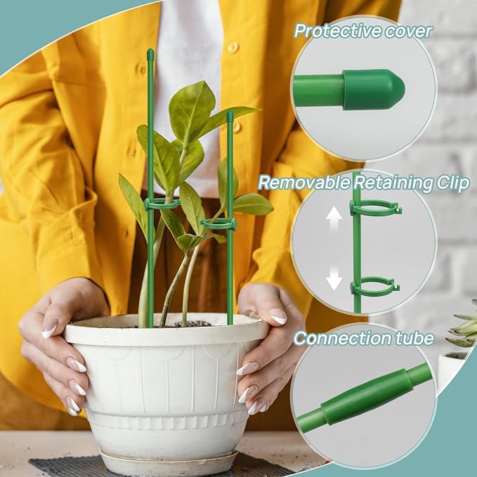 40 Pcs Plant Support Stakes, Garden Stakes for Indoor Plants, Tall Adjustable Plant Sticks with 40 Clips and 20 Connectors for Monstera, Tomato, Vine Potted Plants