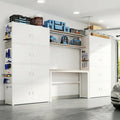 FLEXIMOUNTS Modular Garage Storage Cabinet System, All-in-One Garage Cabinet Set with Workbench & Pegboard, Full 8-Door Enclosed Heavy Duty Steel Tool Organization System, White, FLEXIMOD Series