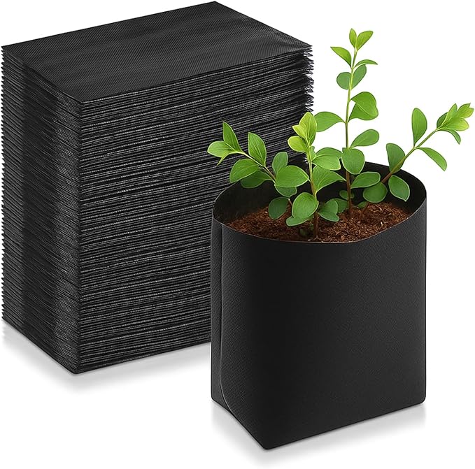Amylove 100 Pcs Nursery Growing Bags, 8.2 x 4.9 Inches Non-Woven Fabric Growing Bags, Biodegradable Plant Pots Seedling Plant Start Pouches for Vegetables Flower Fruit Home Garden Greenhouse Supplies