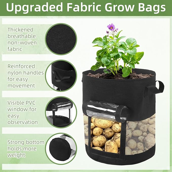 6 Pack 5 Gallon Visible Potato Grow Bags, Thickened Nonwoven Fabric Pots Potato Growing Containers with Handles & Visible Flap, Plant Grow Bags for Growing Potatoes, Tomatoes, Flowers, and Vegetables