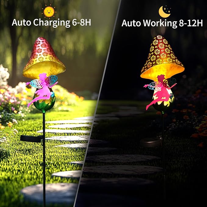 ZKLiLi Solar Lights Garden Decorations,Mushroom Fairy Light,Solar Warm LED Light for Pathway Lawn Patio Courtyard Gifts for Mom Grandma Women