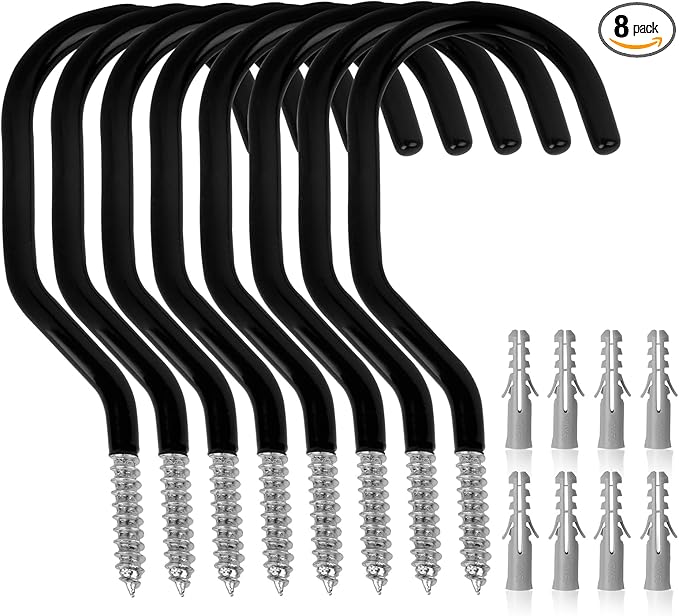 SWANLAKE 8-Piece Heavy Duty Garage Bike Hooks, 6-inch Bike Hooks for Garage Organization, Wall & Ceiling Mount Screw in Hanging Hook, Max Unit Load 100LBS Rustproof Utility Hook Bikes Hanger