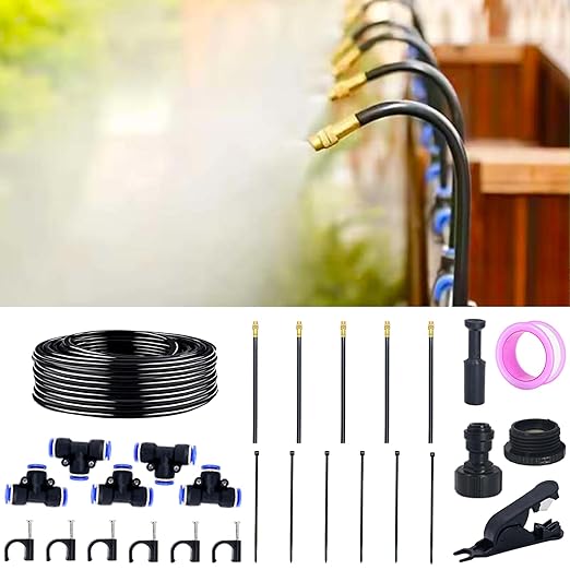 360° Adjustable Drip Irrigation System - 20FT Garden Watering System with 5 Nozzles, Garden Irrigation System, Greenhouse Accessories, Atomizing System for Yard, Lawn, Plants, 5/16 inch Tubing